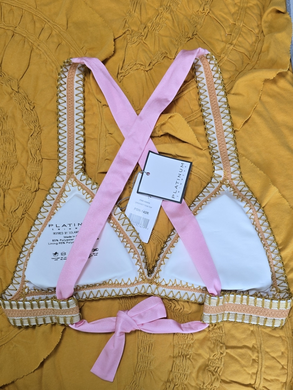 PQ Swim Platinum Pink Sands Crochet Trim Triangle Top Size Small - Picture 6 of 12